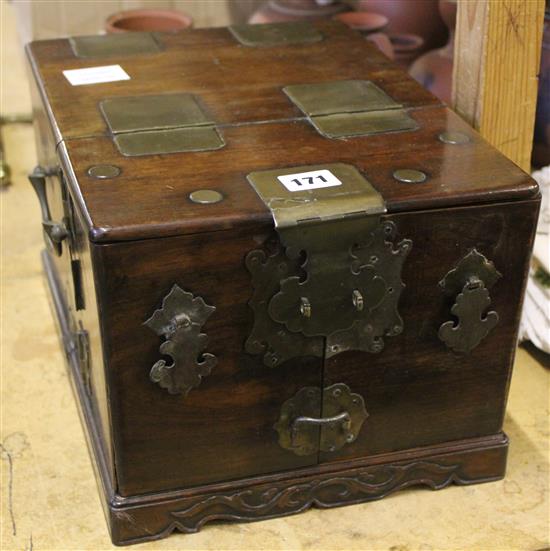 Chinese rosewood & brass jewellery box 19th Century